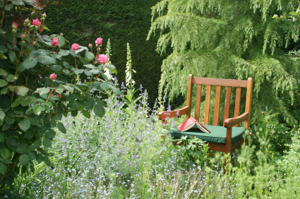herb garden with chair